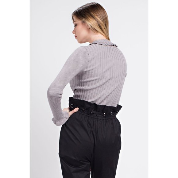 Women's Casual Ruffled Ribbed Turtle Neck Long Sleeve Sweater - Picture 6 of 10